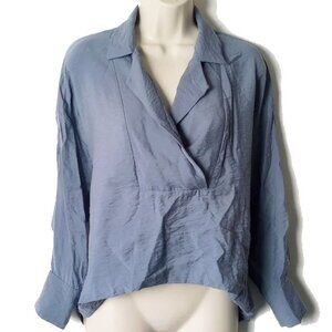 Anthropologie Long Sleeve Bib Collar High Low Blouse XXS Periwinkle